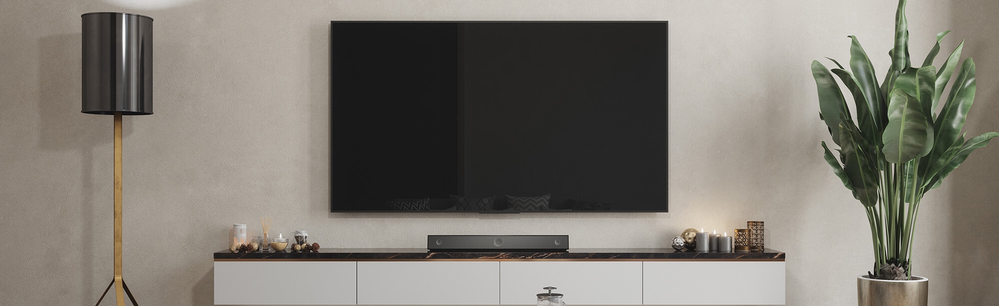 A sleek, modern mounted TV in a living room setting, showcasing the precision and care needed for TV mounting and other handyman services. This image highlights the connection between electrical work, HVAC installation, furnace replacement, and air duct cleaning. The TV mounting process parallels the skilled work required in HVAC and home maintenance services, ensuring that both entertainment systems and essential heating and cooling systems function optimally for a comfortable living environment.